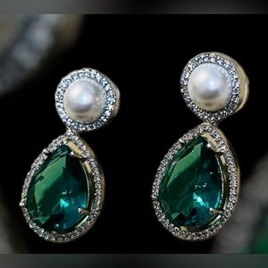Green and pearl earrings